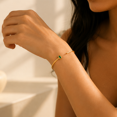 Coleccion Pulseras Brillantes y Esmeralda  Chapado Oro 18k