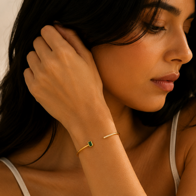 Coleccion Pulseras Brillantes y Esmeralda  Chapado Oro 18k