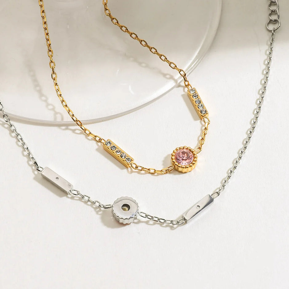 Pulsera de Circonita Rosa Chapado en Oro 18k y Stail Steel