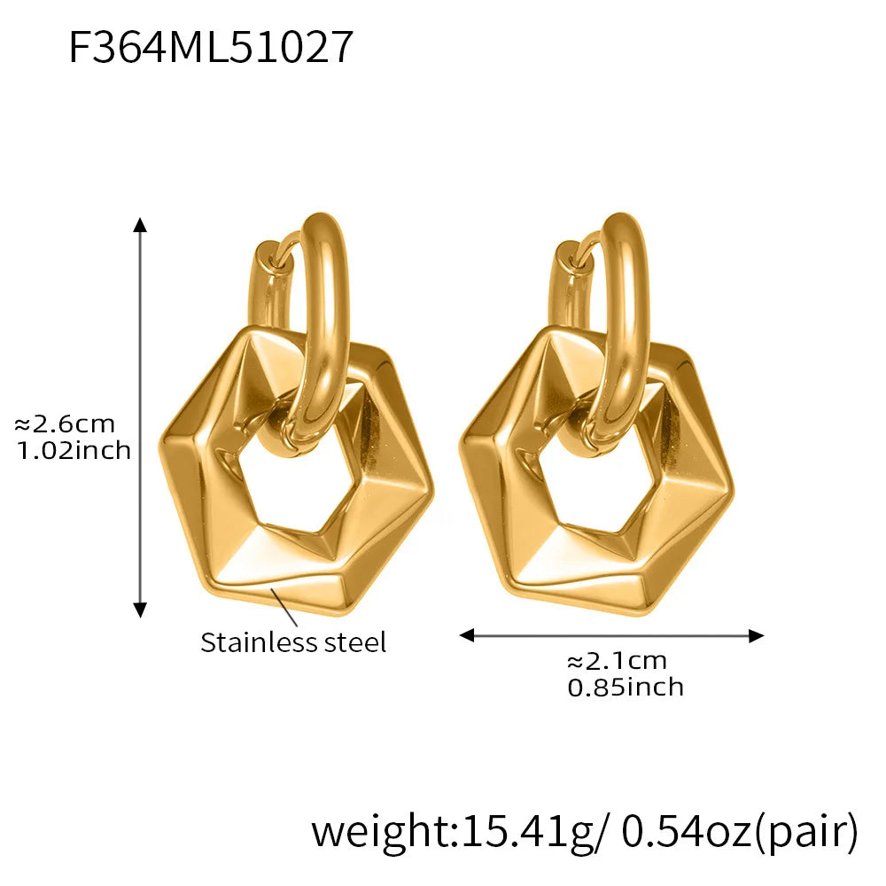 Pendiente Exagonal  Chapado en Oro 18k y stail Steel