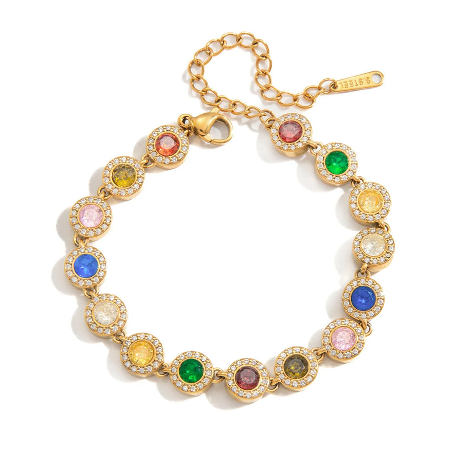 Pulsera de Brillos Multicolor Circonita Chapado en Oro 18k