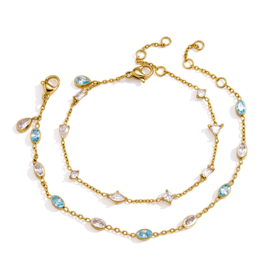 Pulsera Elegante fina en Chapado Oro 18k Circonitas /Azules
