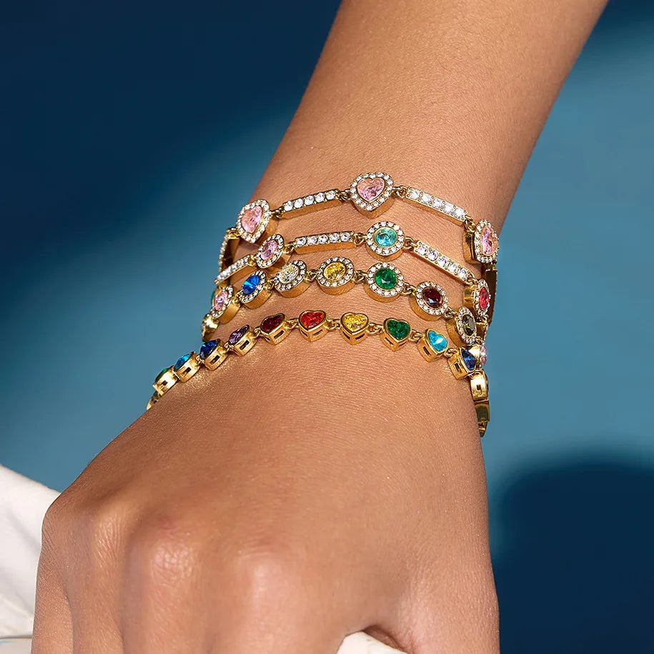 Pulsera de Brillos Multicolor Circonita Chapado en Oro 18k
