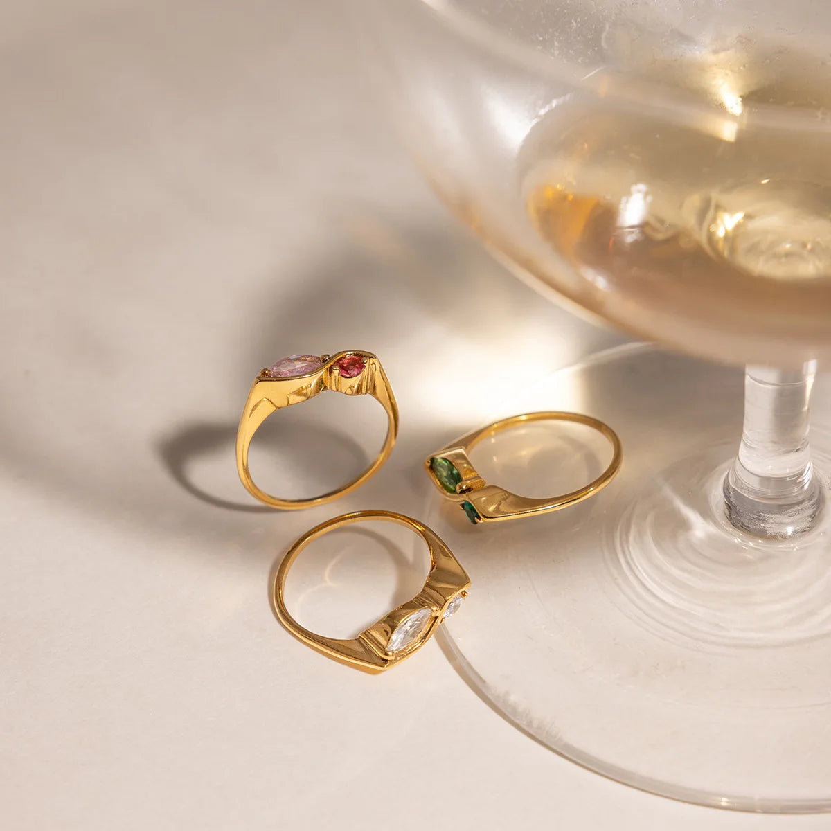 Anillos Chapados en Oro 18k Morgonita/Turquesa/Circonita