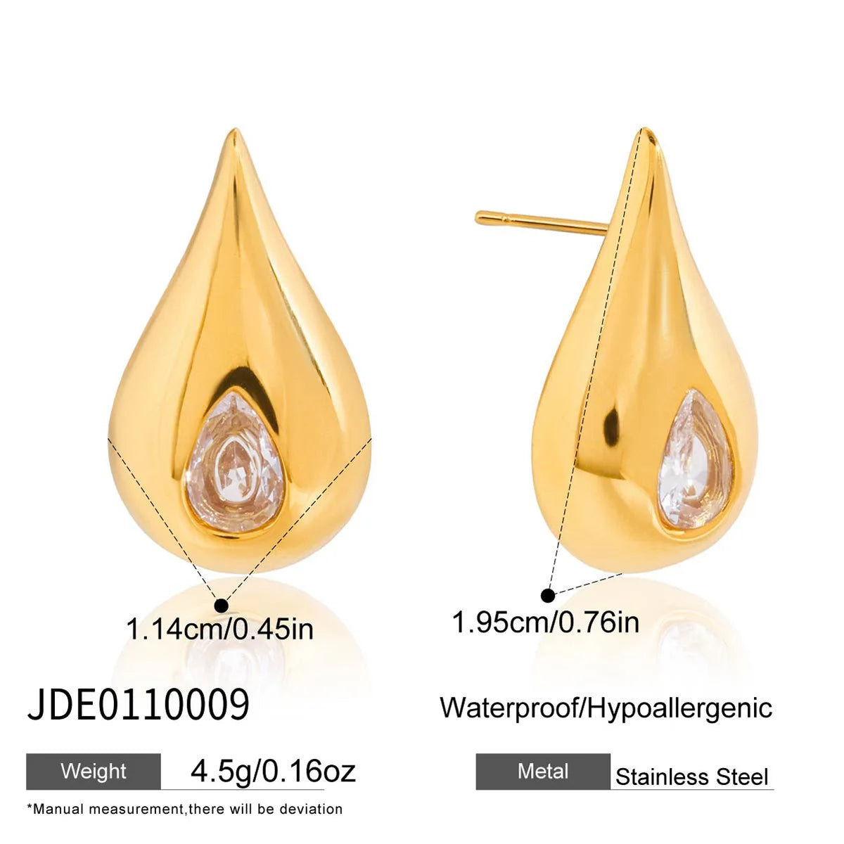 Pendiente Forma Gota Chapado Oro 18k con Brillante