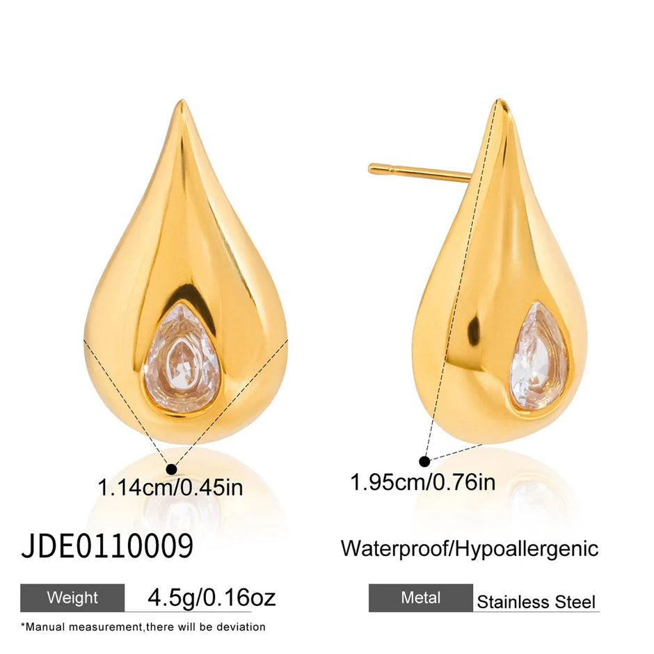 Pendiente Forma Gota Chapado Oro 18k con Brillante