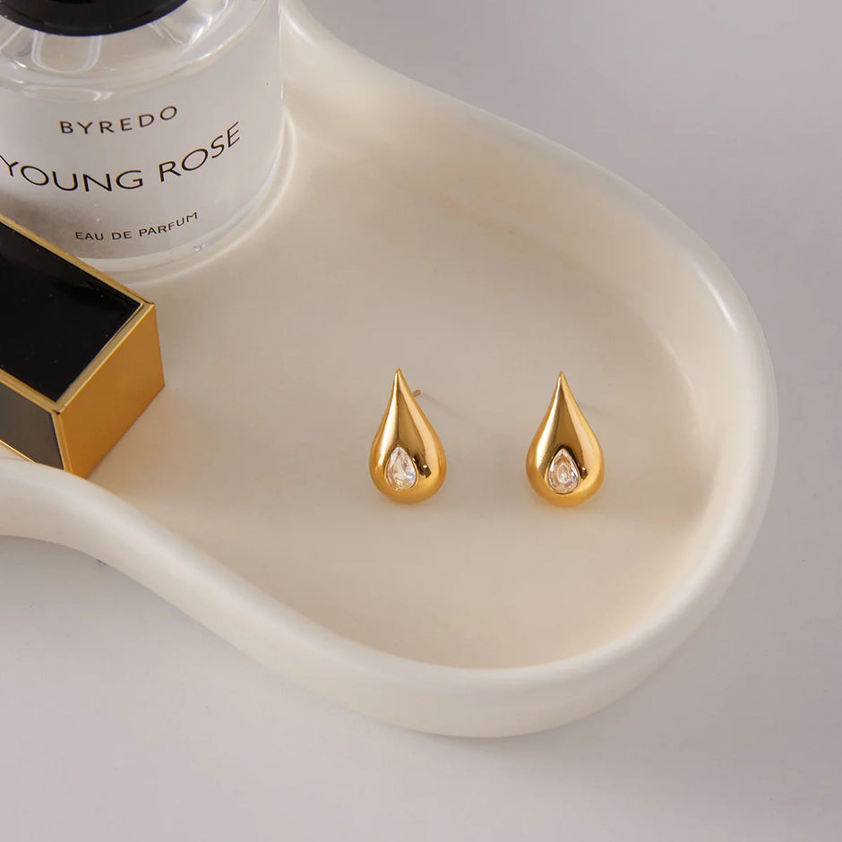 Pendiente Forma Gota Chapado Oro 18k con Brillante