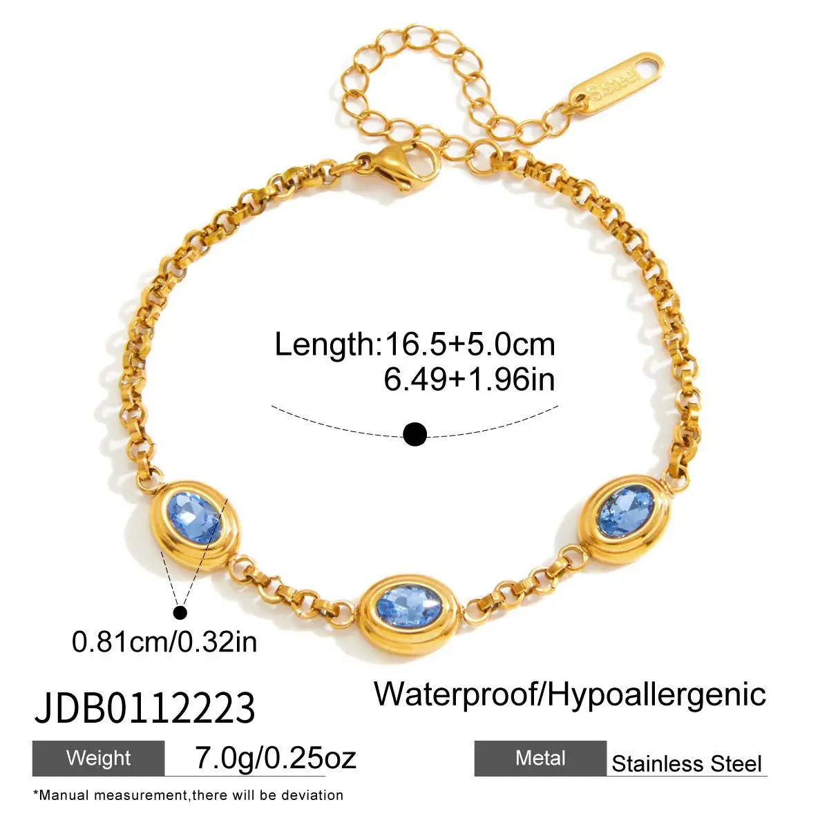Pulseera Circonitas / Azules Chapado en Oro 18k