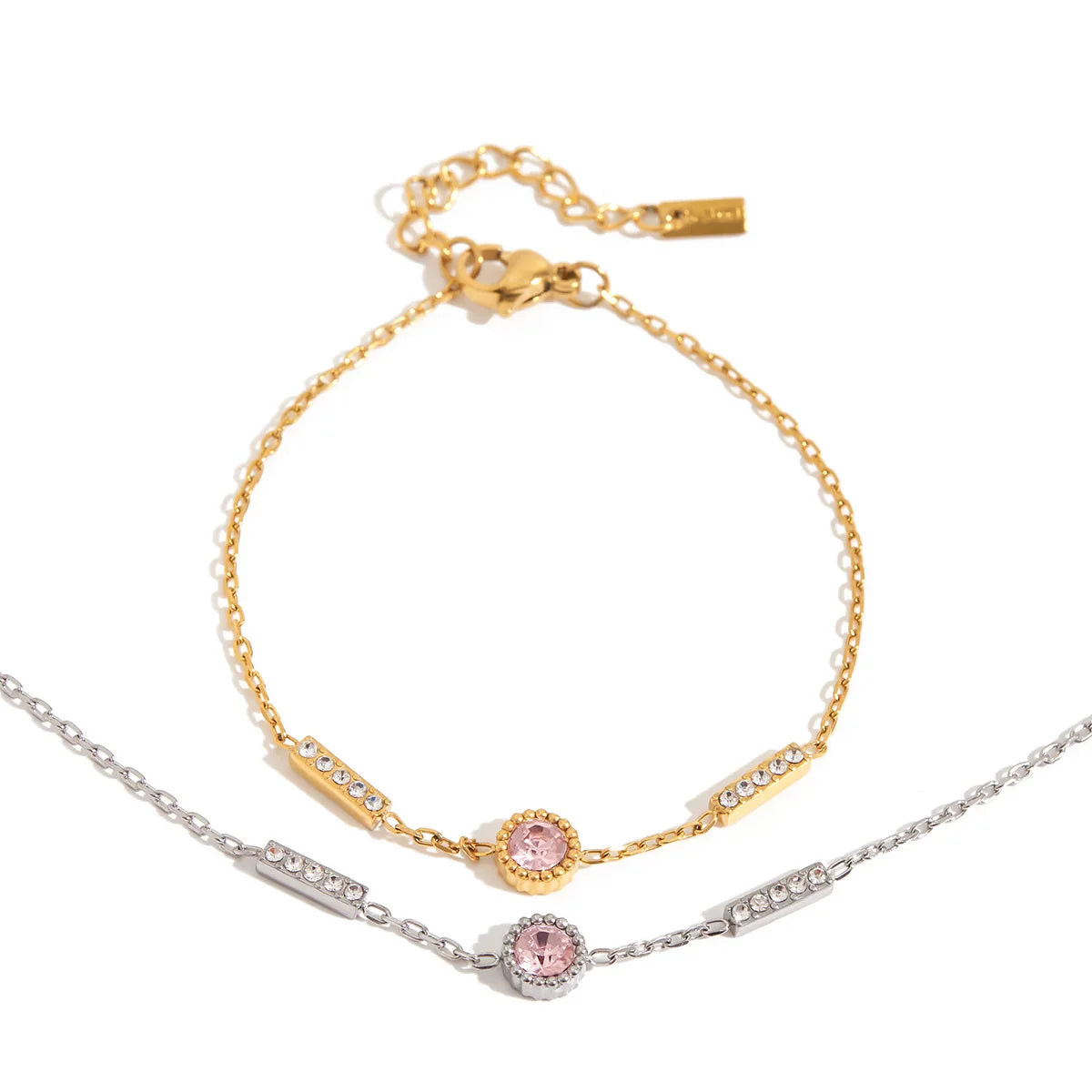 Pulsera de Circonita Rosa Chapado en Oro 18k y Stail Steel
