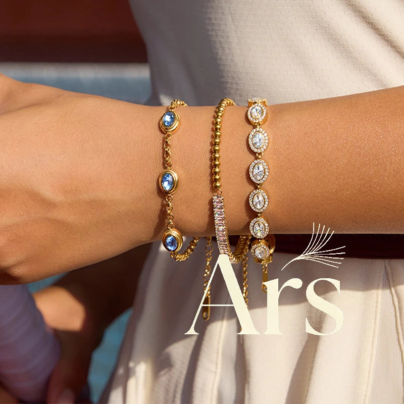 Pulseera Circonitas / Azules Chapado en Oro 18k