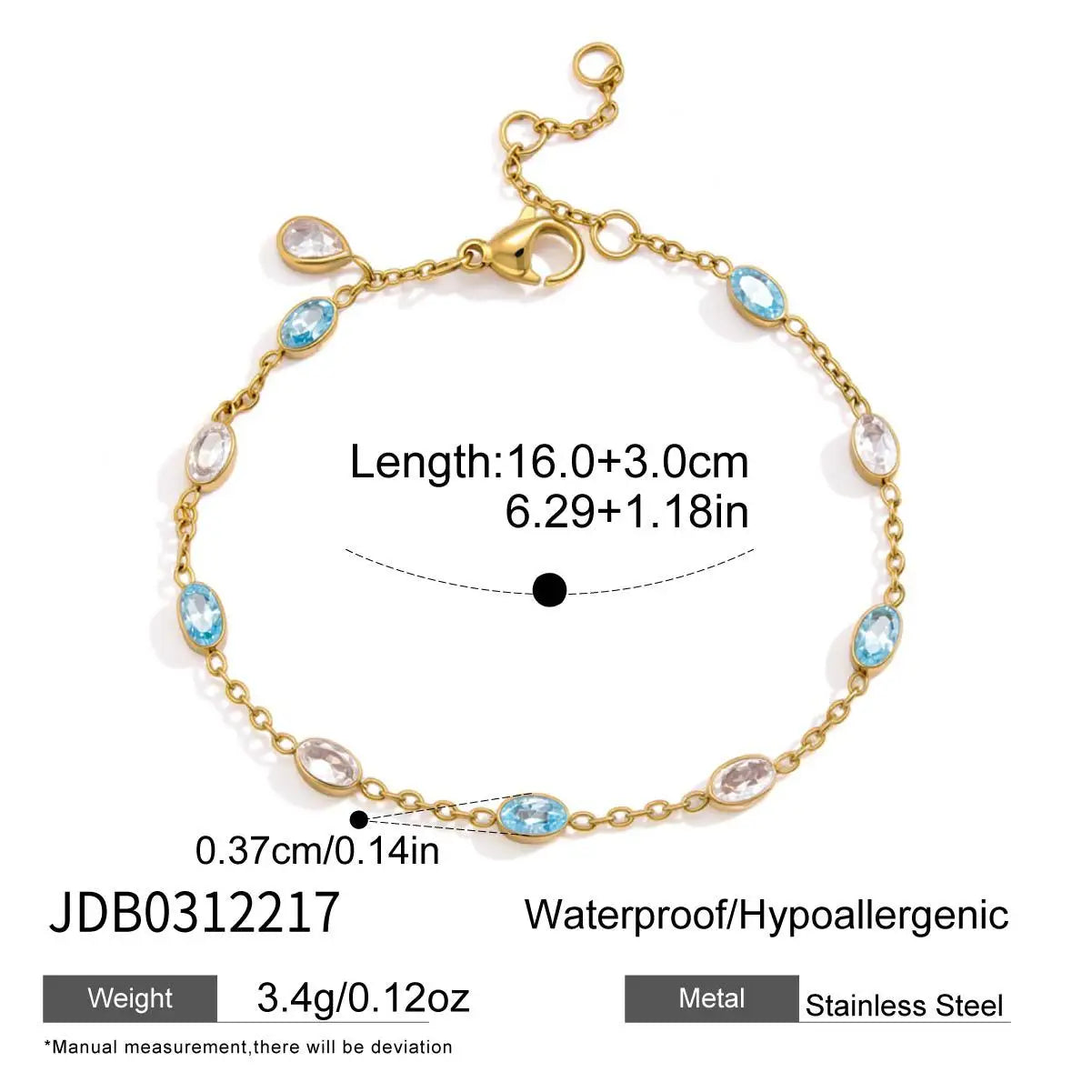 Pulsera Elegante fina en Chapado Oro 18k Circonitas /Azules