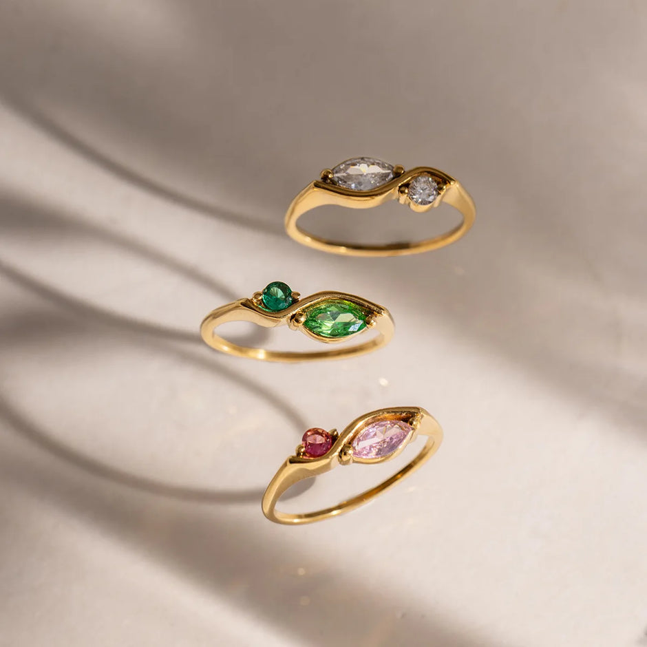 Anillos Chapados en Oro 18k Morgonita/Turquesa/Circonita
