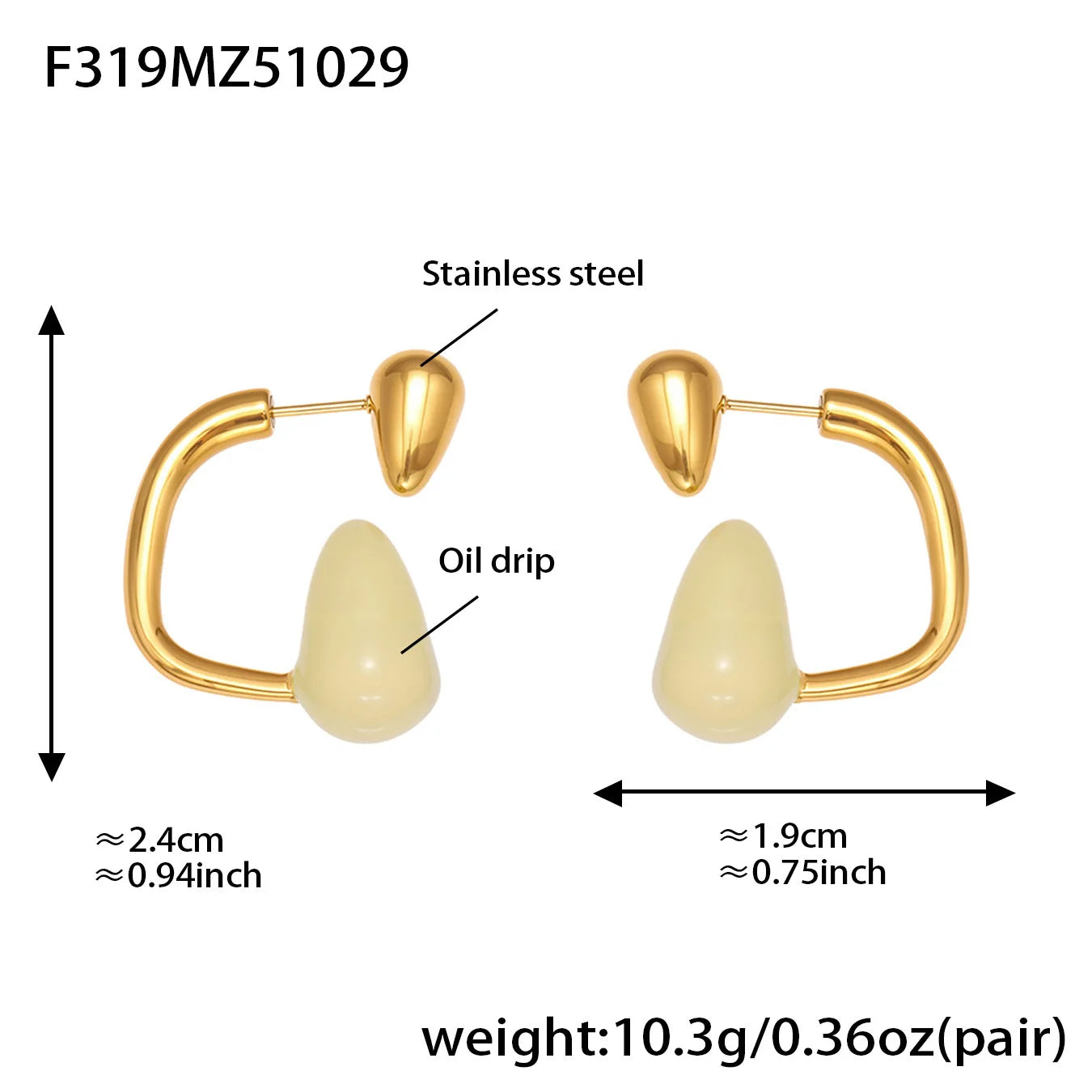 Pendiente Gota Agua de Color Chapado en Oro 18k