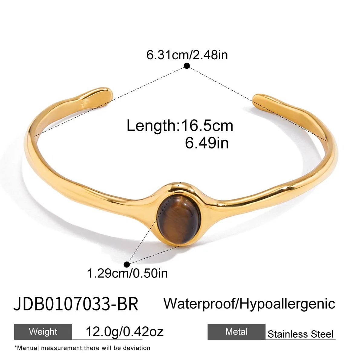 Brazalette de piedra Marron Tierra / Turques Oceano Chapado  en Oro 18k
