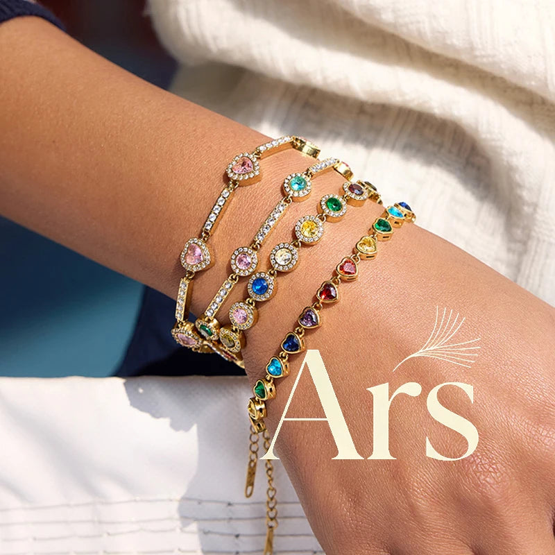 Pulsera de Brillos Multicolor Circonita Chapado en Oro 18k