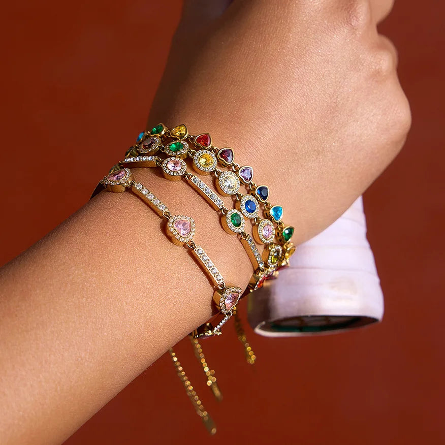 Pulsera de Brillos Multicolor Circonita Chapado en Oro 18k