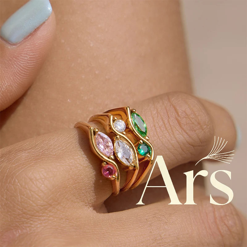 Anillos Chapados en Oro 18k Morgonita/Turquesa/Circonita