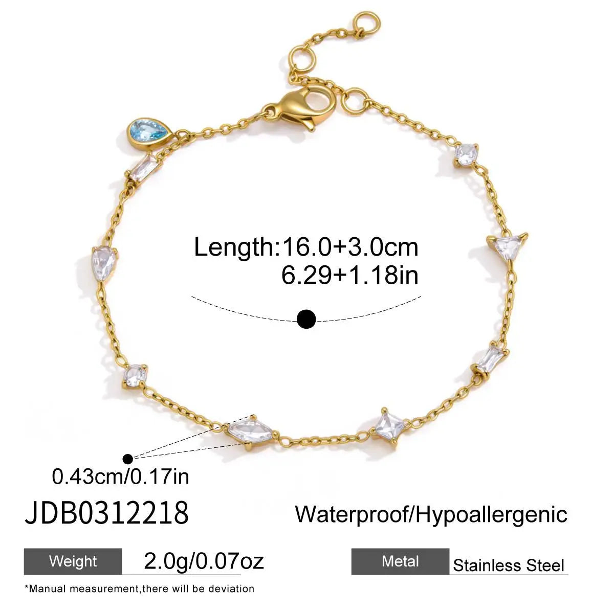 Pulsera Elegante fina en Chapado Oro 18k Circonitas /Azules