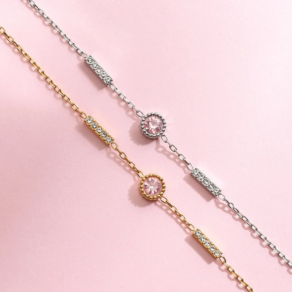 Pulsera de Circonita Rosa Chapado en Oro 18k y Stail Steel