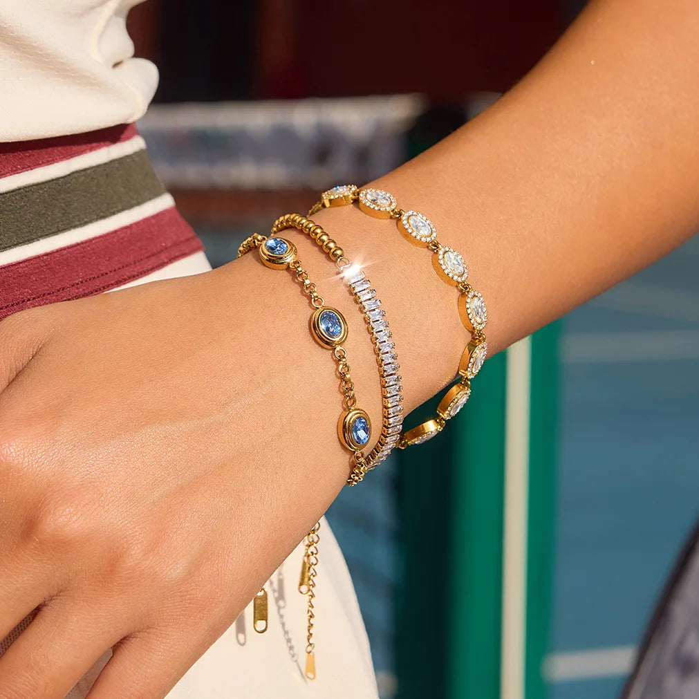Pulseera Circonitas / Azules Chapado en Oro 18k