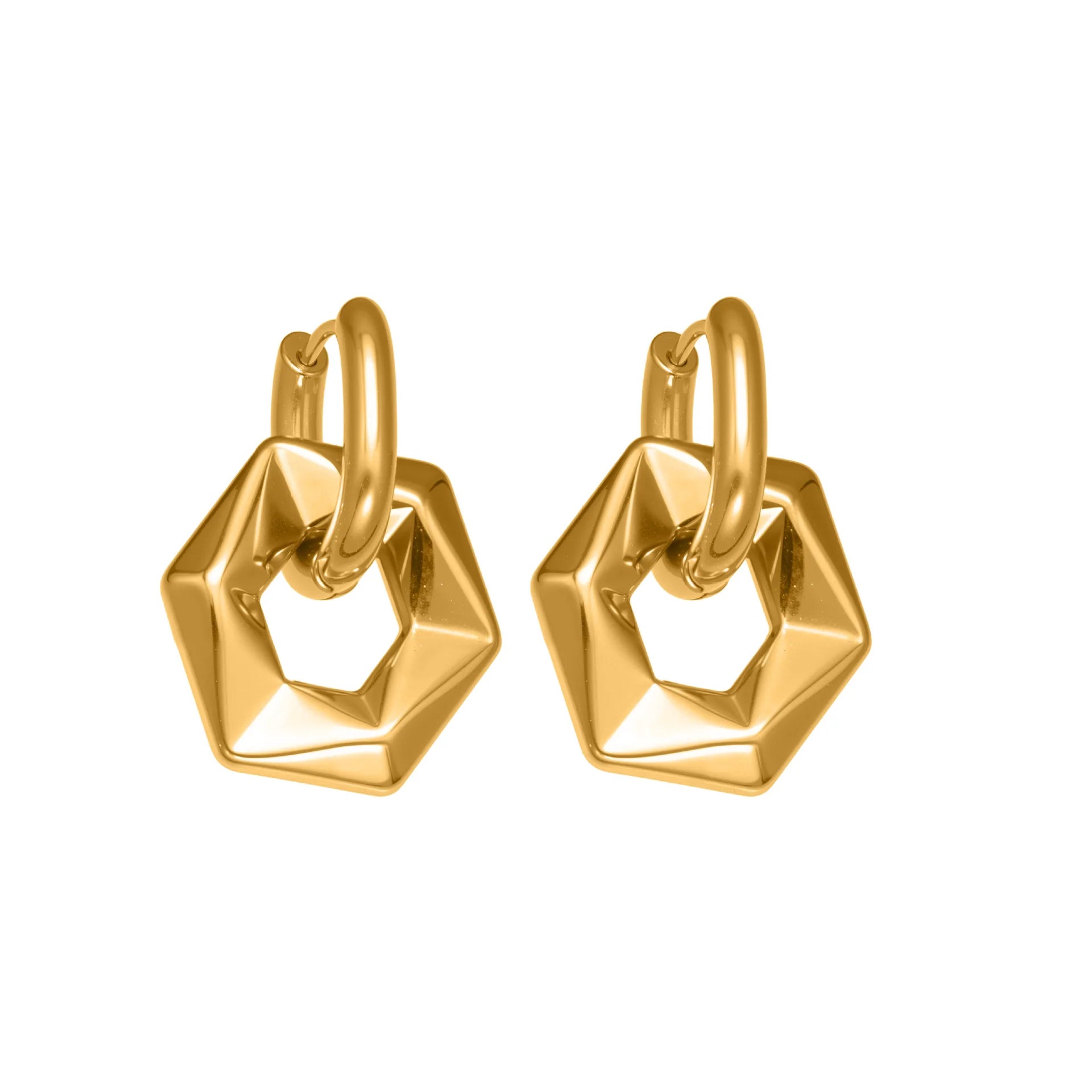 Pendiente Exagonal  Chapado en Oro 18k y stail Steel