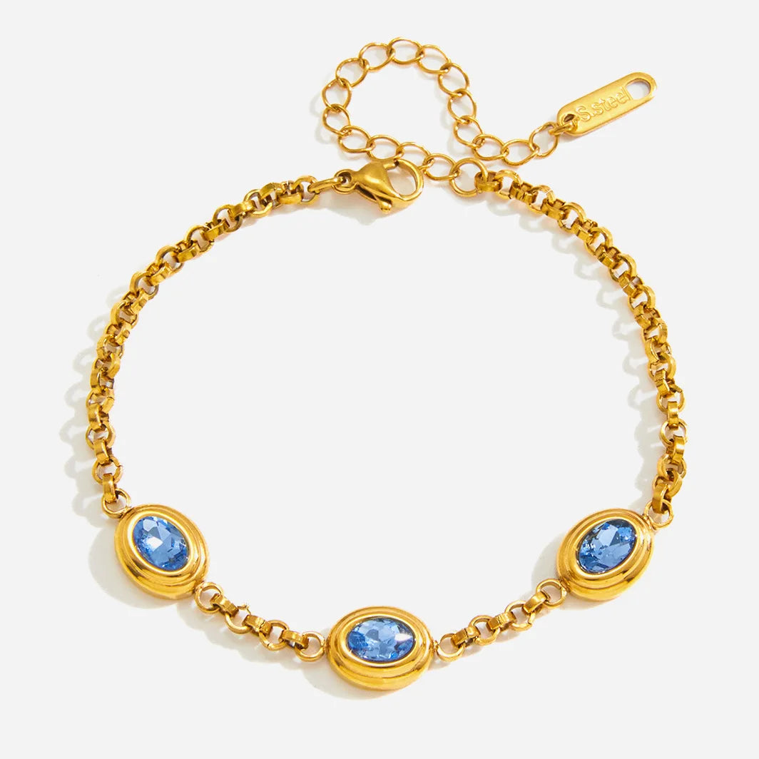 Pulseera Circonitas / Azules Chapado en Oro 18k