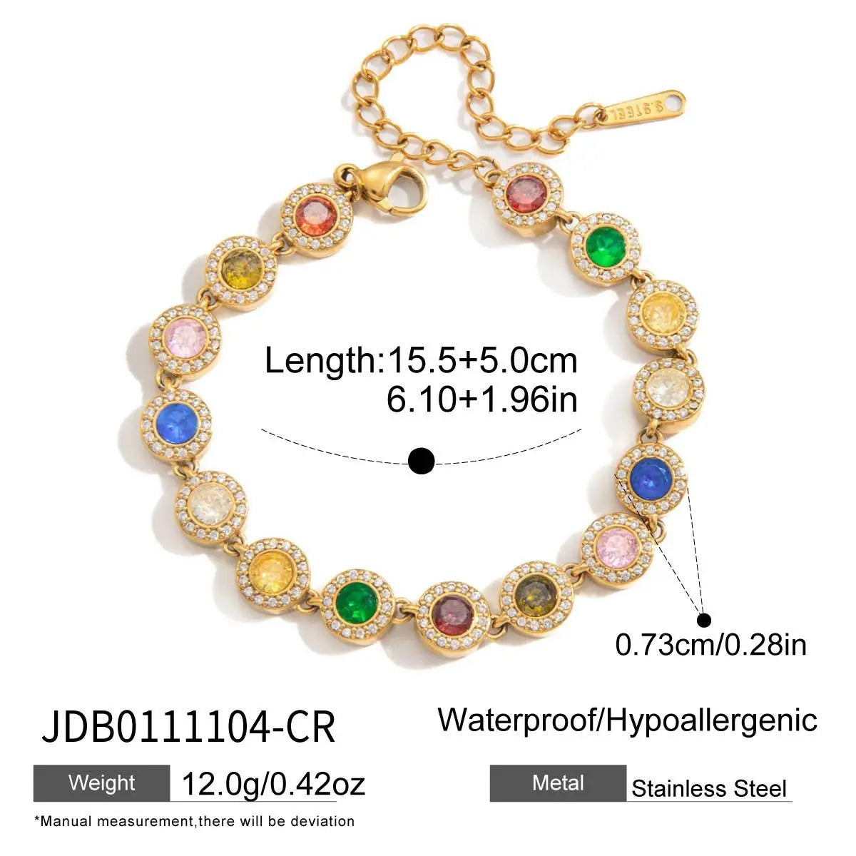 Pulsera de Brillos Multicolor Circonita Chapado en Oro 18k