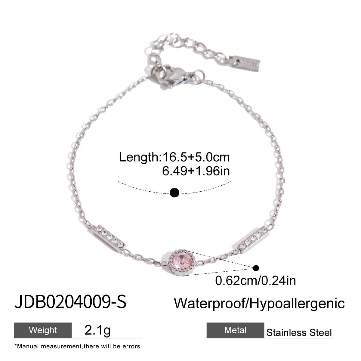 Pulsera de Circonita Rosa Chapado en Oro 18k y Stail Steel