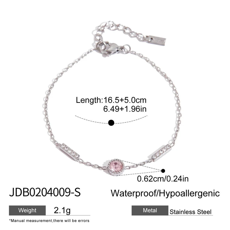 Pulsera de Circonita Rosa Chapado en Oro 18k y Stail Steel