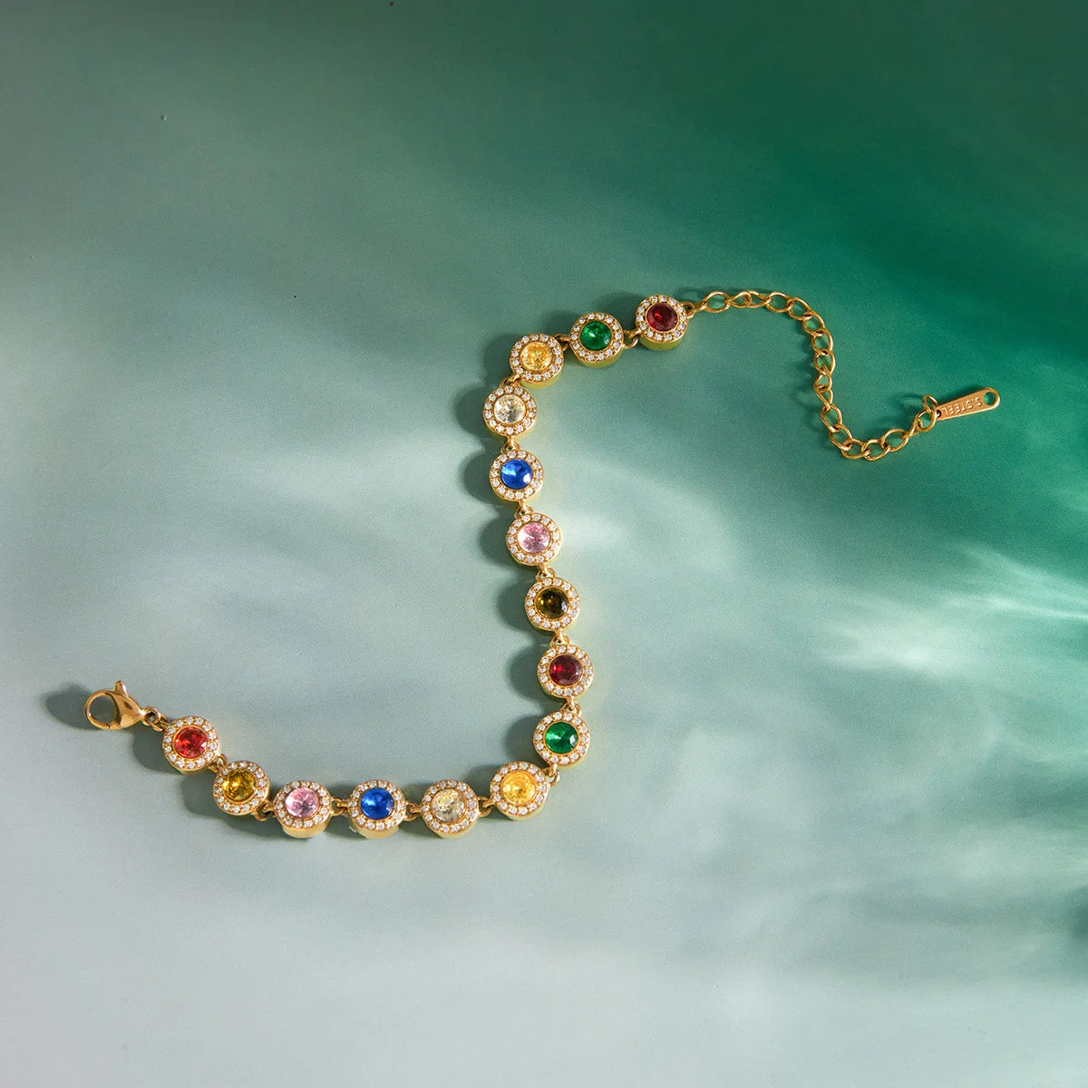 Pulsera de Brillos Multicolor Circonita Chapado en Oro 18k