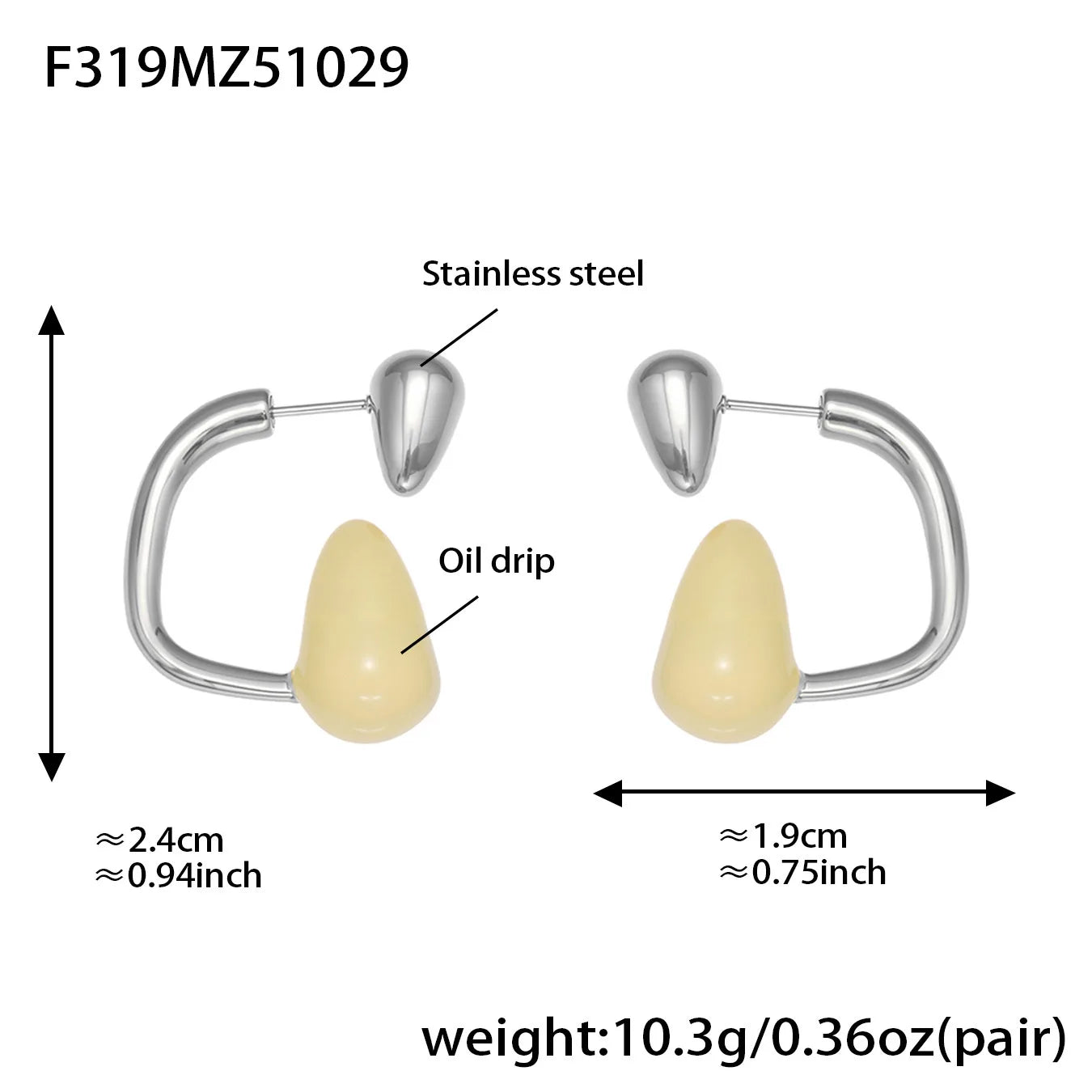 Pendiente Gota Agua de Color Chapado en Oro 18k