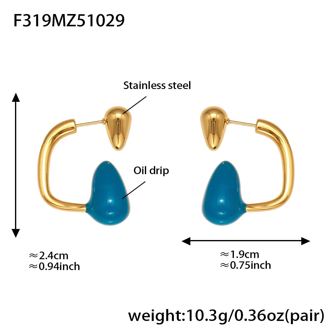 Pendiente Gota Agua de Color Chapado en Oro 18k